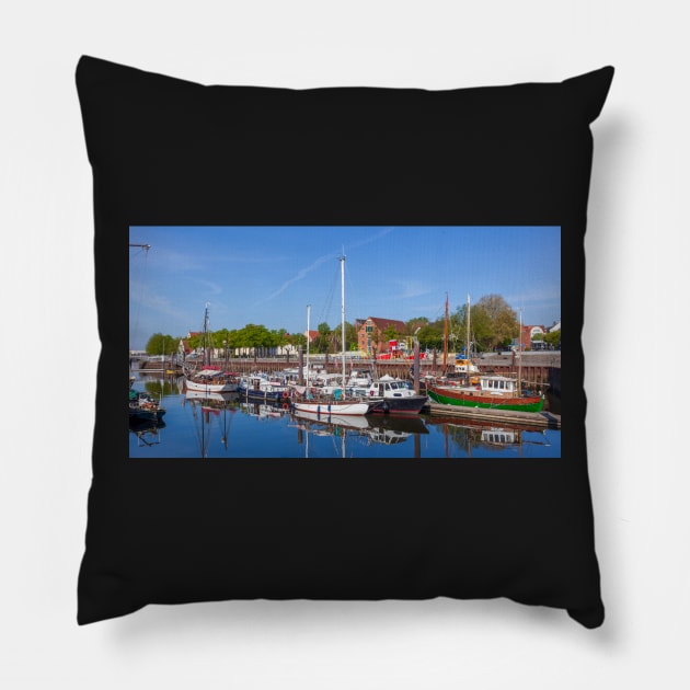 Old ships in Vegesacker Hafen, Bremen-Vegesack, Bremen Pillow by Kruegerfoto