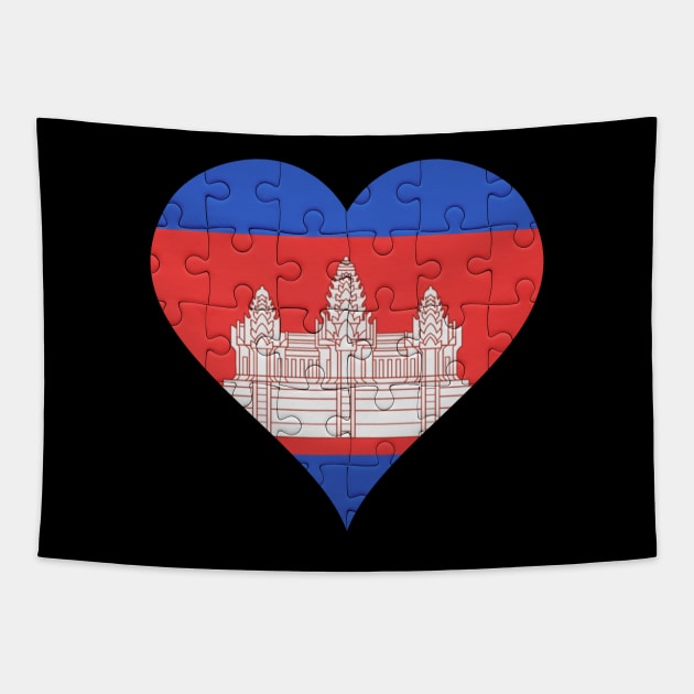 Cambodian Jigsaw Puzzle Heart Design - Gift for Cambodian With Cambodia Roots Tapestry by Country Flags