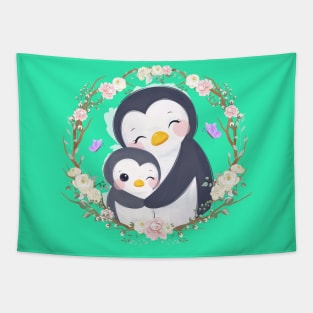 Penguin Motherhood Cartoon Tapestry