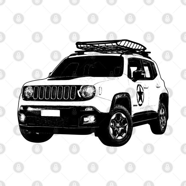 Jeep Renegade With Roof Rack Sketch Art by KAM Std