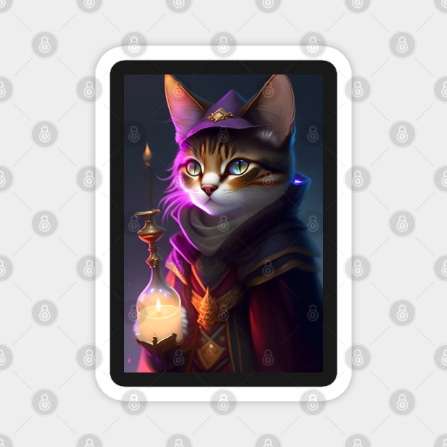 Witch Cat - Modern Digital Art Magnet by Ai-michiart