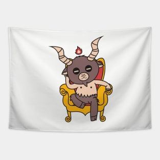 Cute Little Satan Goat on Throne Tapestry