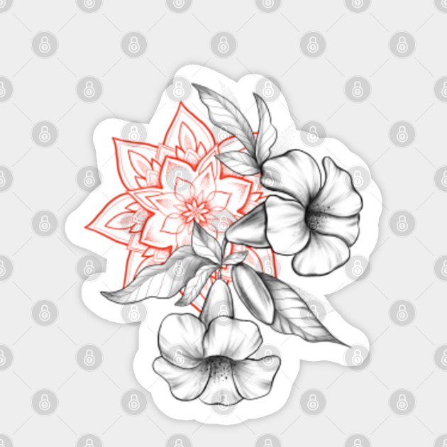 Flowers Spring Flowers Black And White Flowers Graphic Flowers Neo Traditional Flowers Original Design By Pod Fashion Flowers Sticker Teepublic
