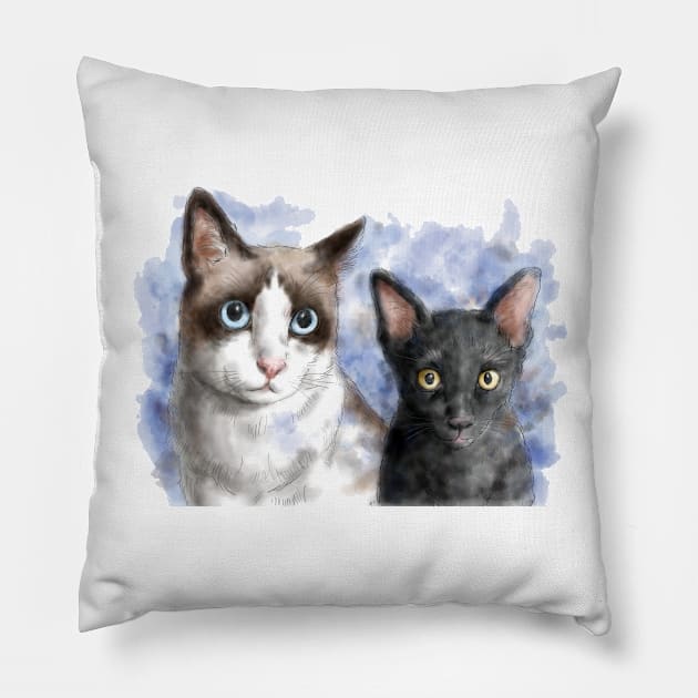 Cat pet portrait watercolor painting Pillow by Nalidsa