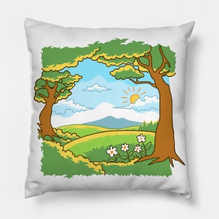 Spring Landscape Hand drawn Pillow