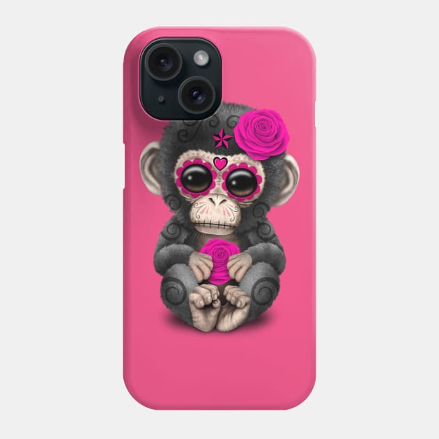 Pink Day of the Dead Sugar Skull Baby Chimp Phone Case by jeffbartels