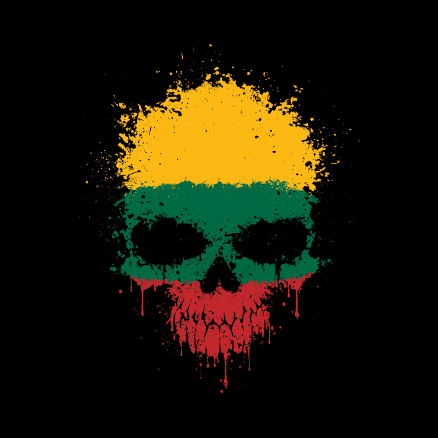 Chaotic Lithuanian Flag Splatter Skull by jeffbartels