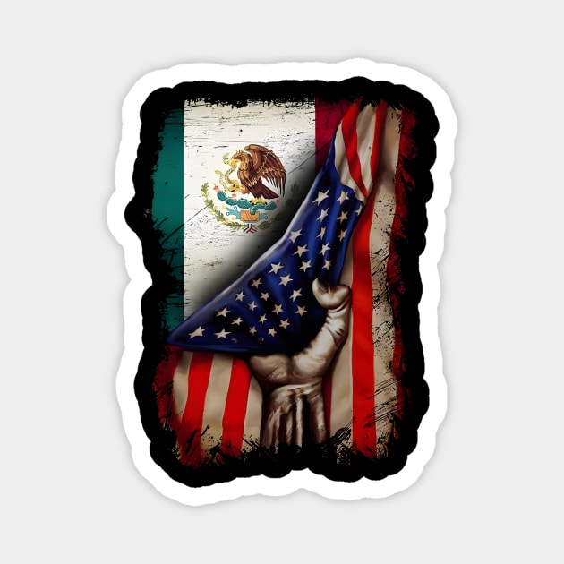 American Flag With Mexican Flag, Mexican Roots, American Flag, 4th Of July Magnet by artbyGreen