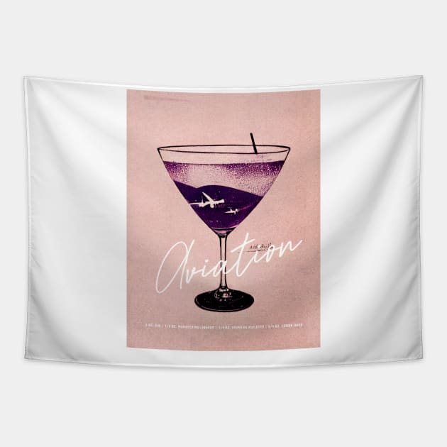 Aviation Cocktail Retro Poster Glass with Planes Bar Prints, Vintage Drinks, Recipe, Wall Art Tapestry by BetterManufaktur