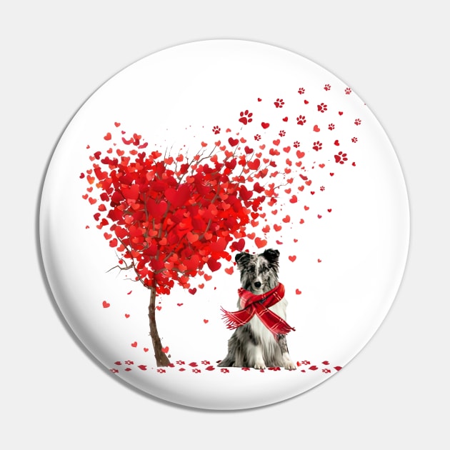 Happy Valentine's Day Heart Tree Love Shetland Sheepdog Pin by cyberpunk art