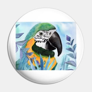 Parrot with tropical leaves2 Pin