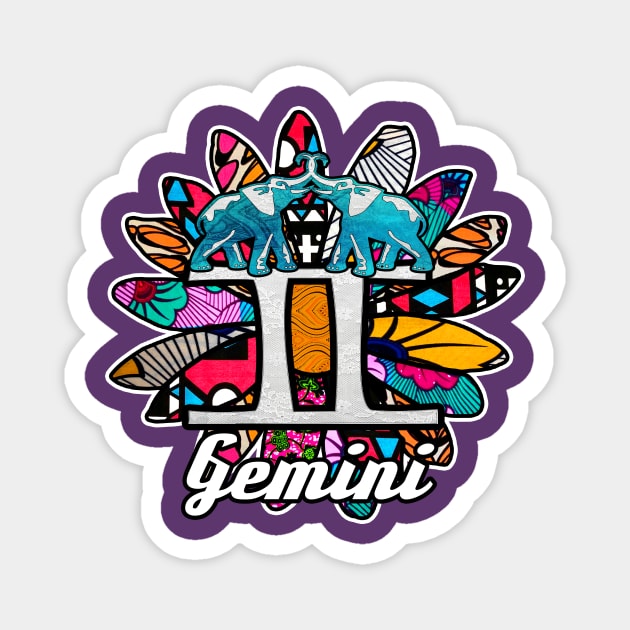 Vibrant Retro Gemini Elephant Twins Magnet by artbyomega