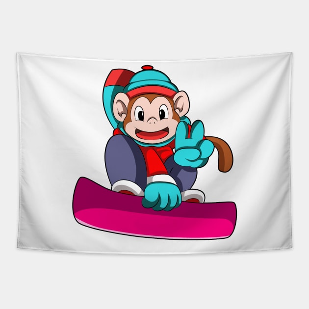 Monkey at Snowboarding with Snowboard Tapestry by Markus Schnabel