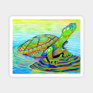 Psychedelic Neon Rainbow Painted Turtle Magnet