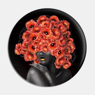 Black and white girl with color beautiful flowers in her head. Pin