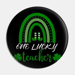 One Lucky Teacher St Patricks Day Rainbow Shamrock Pin