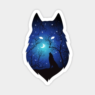 Wolves with blue sky and moon Magnet