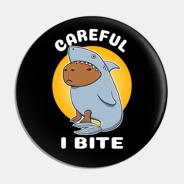 Careful I bite Capybara Shark Costume Pin by capydays