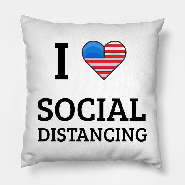 I Love Social Distancing American Heart Flag Tee Shirt, 4th of July T-shirt Pillow by ARTE