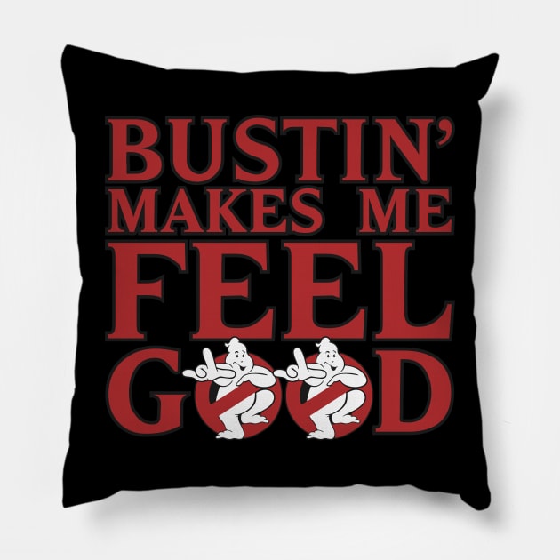 Bustin' Makes Me Feel Good - Red Ghost Pillow by Diamond Creative