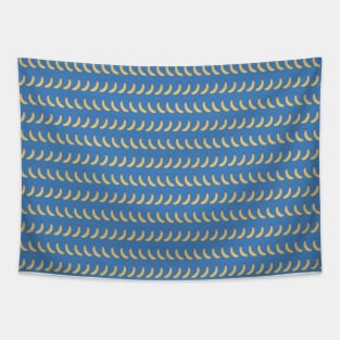 Bananas lined up on a blue background. Bananas in a row. Fruit pattern. Tapestry