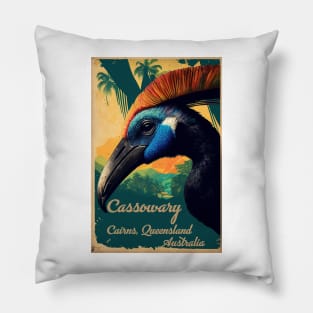 Cairns Australia Cassowary Vintage Travel Art Poster Pillow