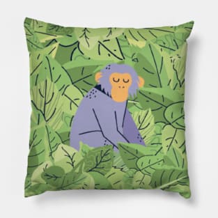 Monkey in Leaves Pillow