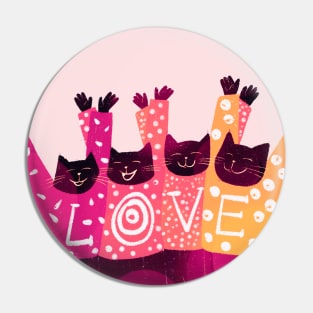 The four positive black cats celebrate LOVE Pin