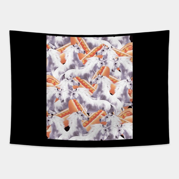 Funny Unicorn Hotdog Crazy Collage Tapestry by Random Galaxy