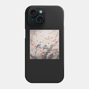 Grey and pink chinoiserie painting with birds and flowers Phone Case