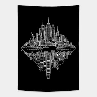 New York Hong Kong Reversible Skylines - White. Tapestry