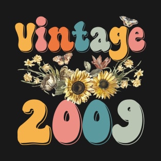 Vintage 2009 Sunflower Floral Retro Groovy 14th Birthday T-Shirt