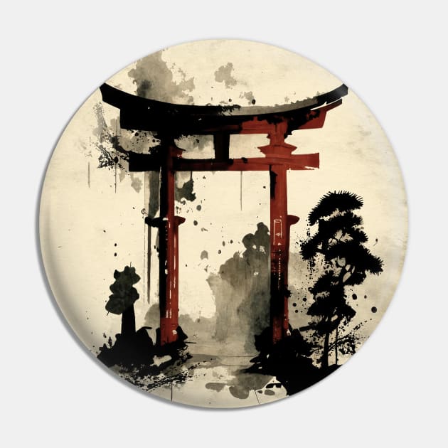 Sumi e Japanese Torii 2 Pin by MCAshe spiritual art 