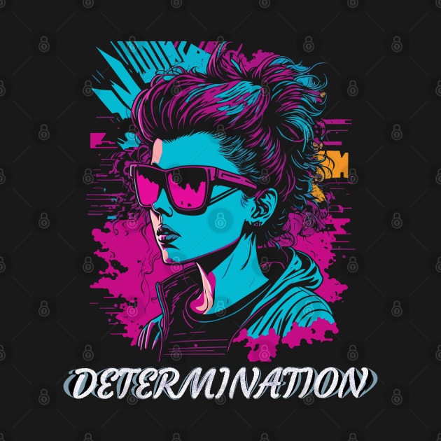 Young adult girl wearing sunglasses - T-shirt design - Retrofuturism, vector, 2D - Flat punk rock, graffiti - Determination. by Berny34Graphics