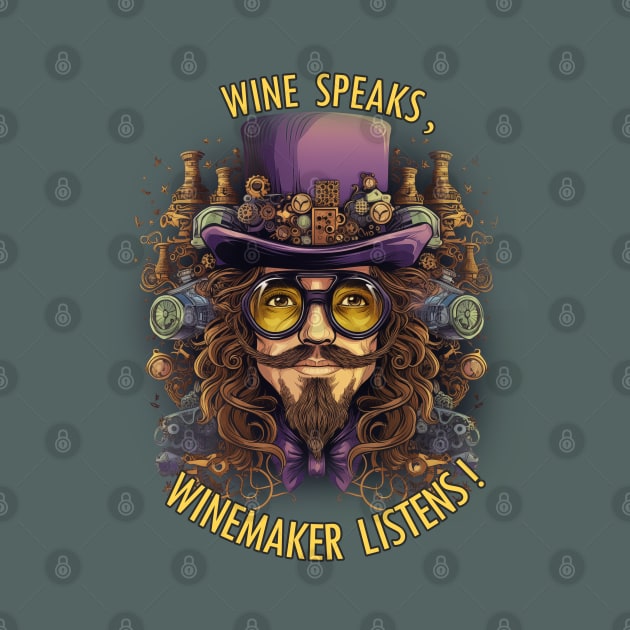 Vintage Design Illustration - Artistic Expression - Profound Winemaker's Dedication: 'Wine Speaks, Winemaker Listens!' Embracing Vinicultural Mastery. by Art KateDav