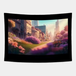 City street with beautiful flowers Tapestry