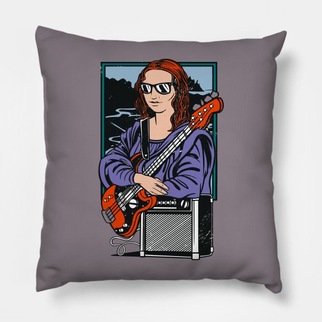 Funny Mona Lisa Bass Player // Bass Guitar Funny Parody Art Pillow by SLAG_Creative