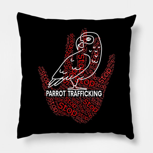 African Grey Timneh Parrot Stop Trafficking Pillow by Einstein Parrot