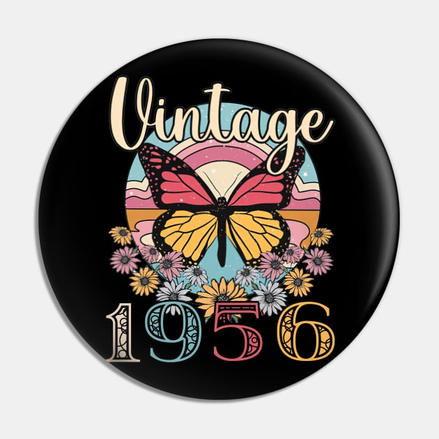 Floral Butterfly Retro Vintage 1956 67th Birthday Pin by louismcfarland