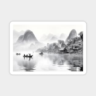 Guilin Landscape River Nature Adventure Ink Sketch Style Magnet