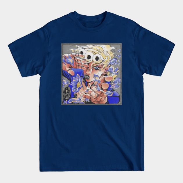 Discover Giorno & Flower Petals Manga Panel Recolor (Black & Blue Variant) - Jojo's Bizarre Adventure: Golden Wind - Giorno - T-Shirt