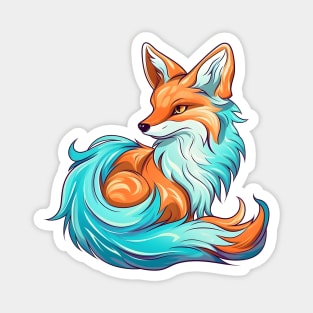 Whimsical fluffy red fox with cyan fur Magnet