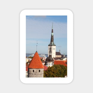 View from Toompea of the Lower Town, Old Town with Olai's Church or Oleviste Kirik, and a tower of the city wall, Tallinn, Estonia, Europe Magnet