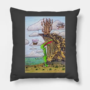 Alien Cliff Village Pillow