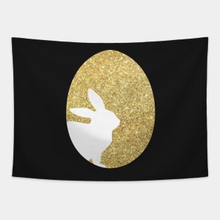 Easter Bunny Silhouette in Gold Faux Glitter Easter Egg Tapestry