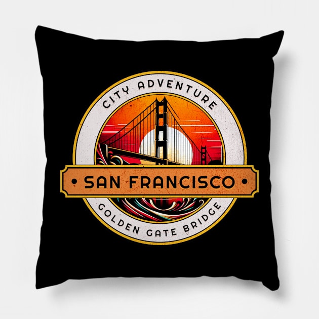 Golden Gate Bridge San Francisco Circle Design Pillow by Miami Neon Designs
