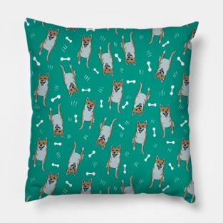 Shiba Inu in Green Pillow