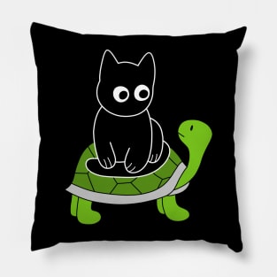 Black Cat Riding on Green Turtle Pillow
