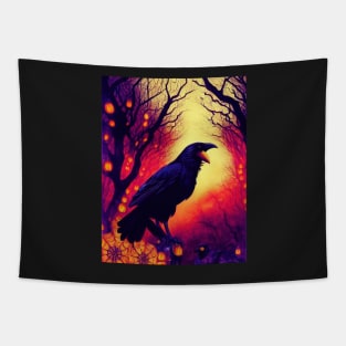 Crow halloween pumpkin Tapestry