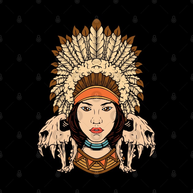 Native Indian Woman With Animal Skulls by andhiika